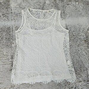 Adiva Women Top Blouse Ivory Net Sleeveless Tank Top Size S